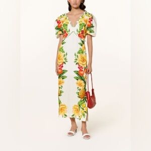 Farm Rio picnic flowers Linen Maxi Dress Size M